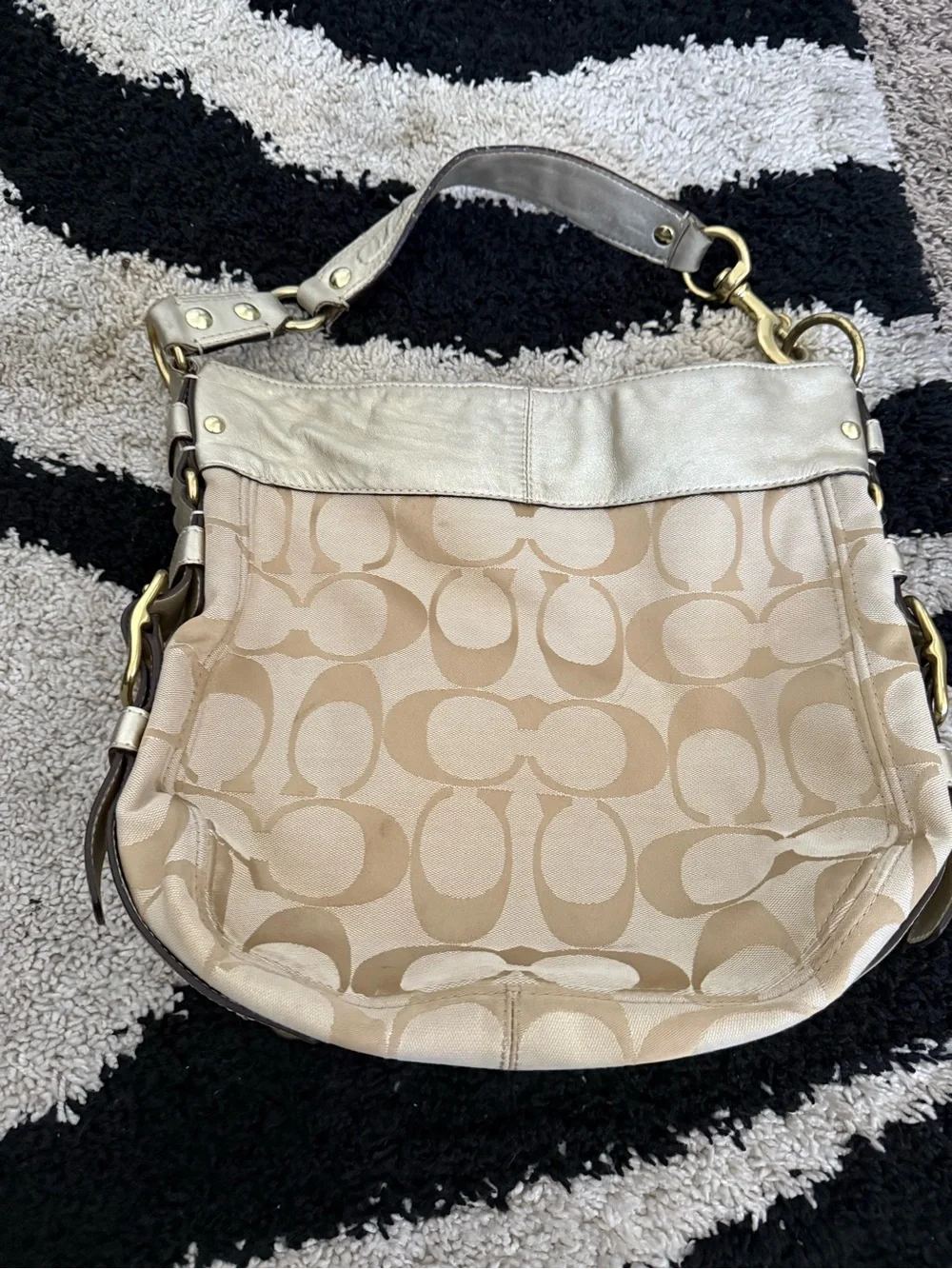 Coach Tan and Cream Signature Canvas Hobo